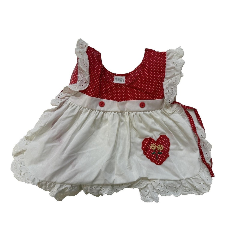 Vintage 70s Baby Dress 24 Mos Red White Polka Dot Heart‎ Lace Trim Toddler Sears